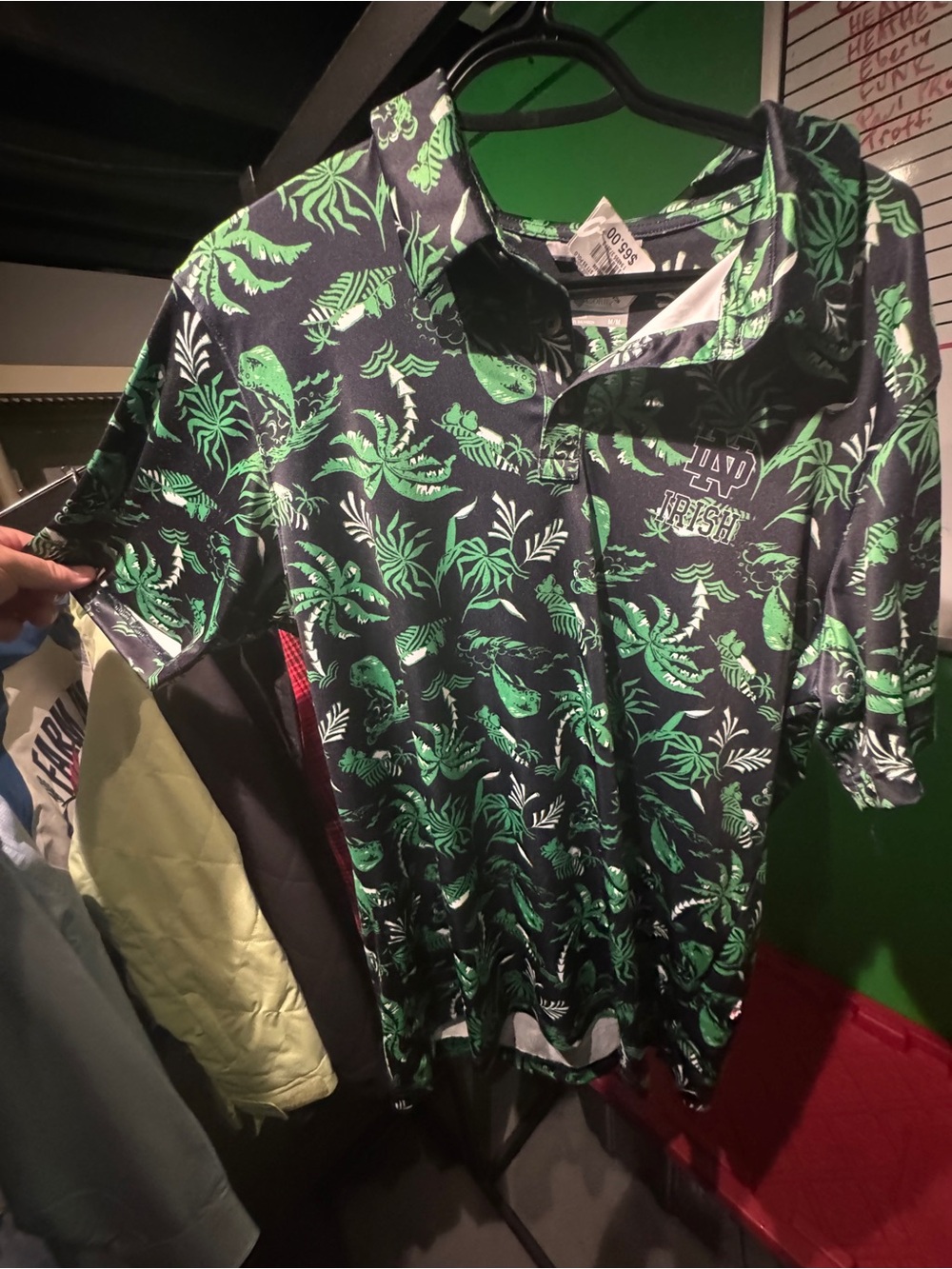 Notre Dame Columbia Black Polo with Green Tropical Leaf Print